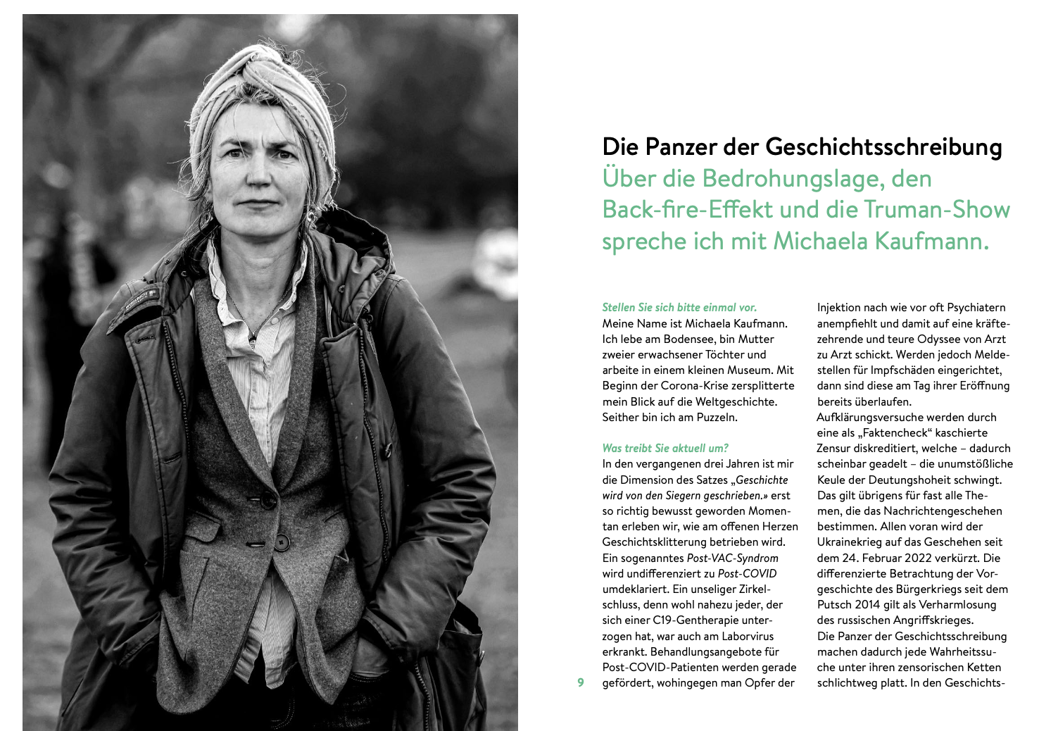 Buchinnenseite mit Michaela Kaufmann